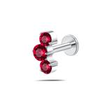Piercing orecchio/naso/bocca tre diamanti rossi in argento