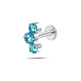 Piercing orecchio/naso/bocca tre diamanti azzurri in argento