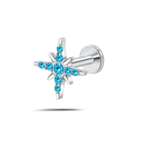 Piercing orecchio/naso/bocca fiocco di neve azzurro in argento