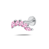 Piercing orecchio/naso foglia di cristallo rosa in argento