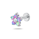 Piercing orecchio/naso/bocca fiore violetta viola opale in argento