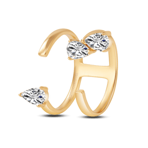 Anello con tre diamanti taglio a goccia in oro - NovaNavel
