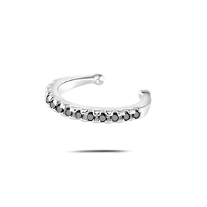 Orecchino ear cuff crystal nero in argento - NovaNavel