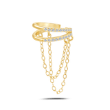 Orecchino ear cuff double sparkle bianco in oro - NovaNavel