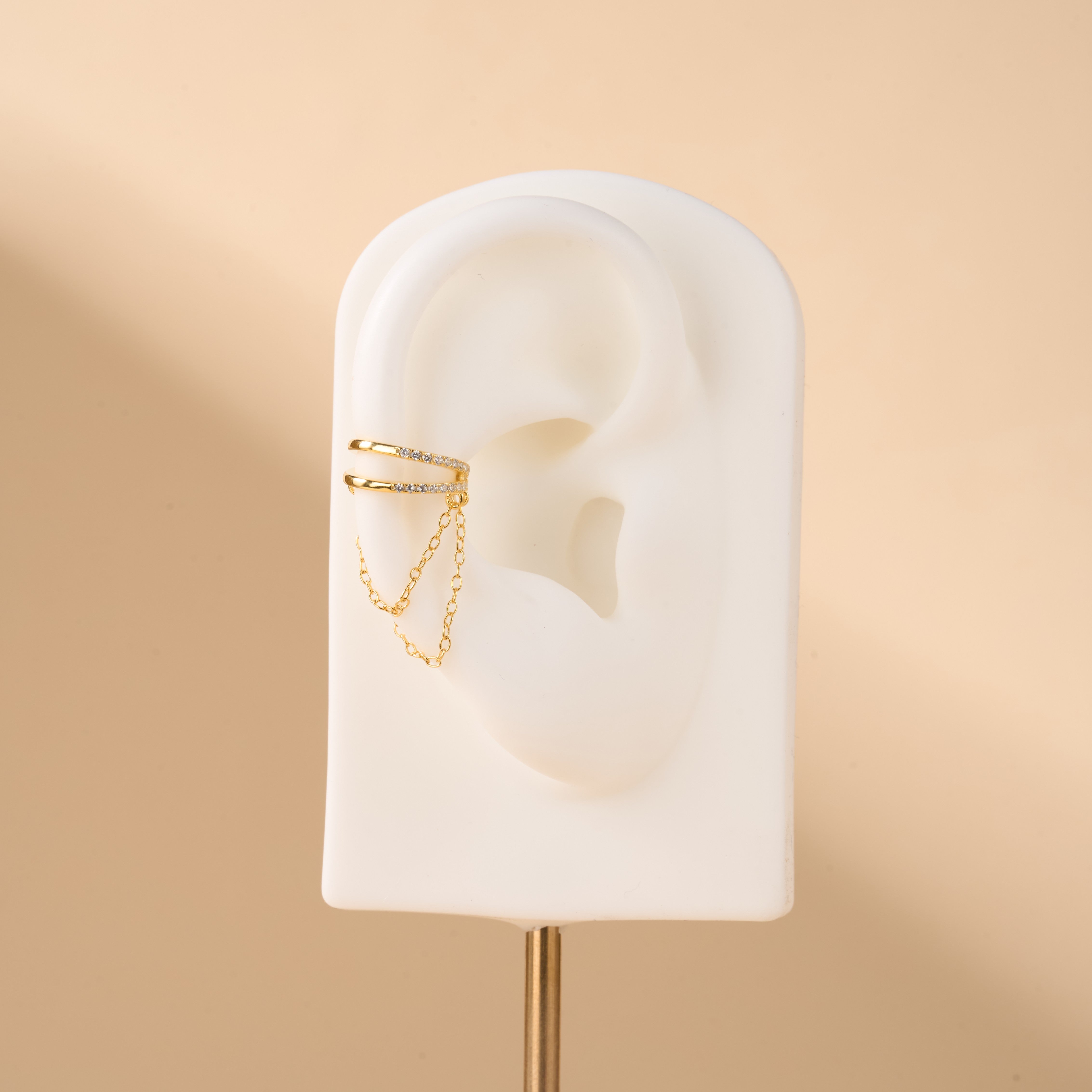 Orecchino ear cuff double sparkle bianco in oro - NovaNavel