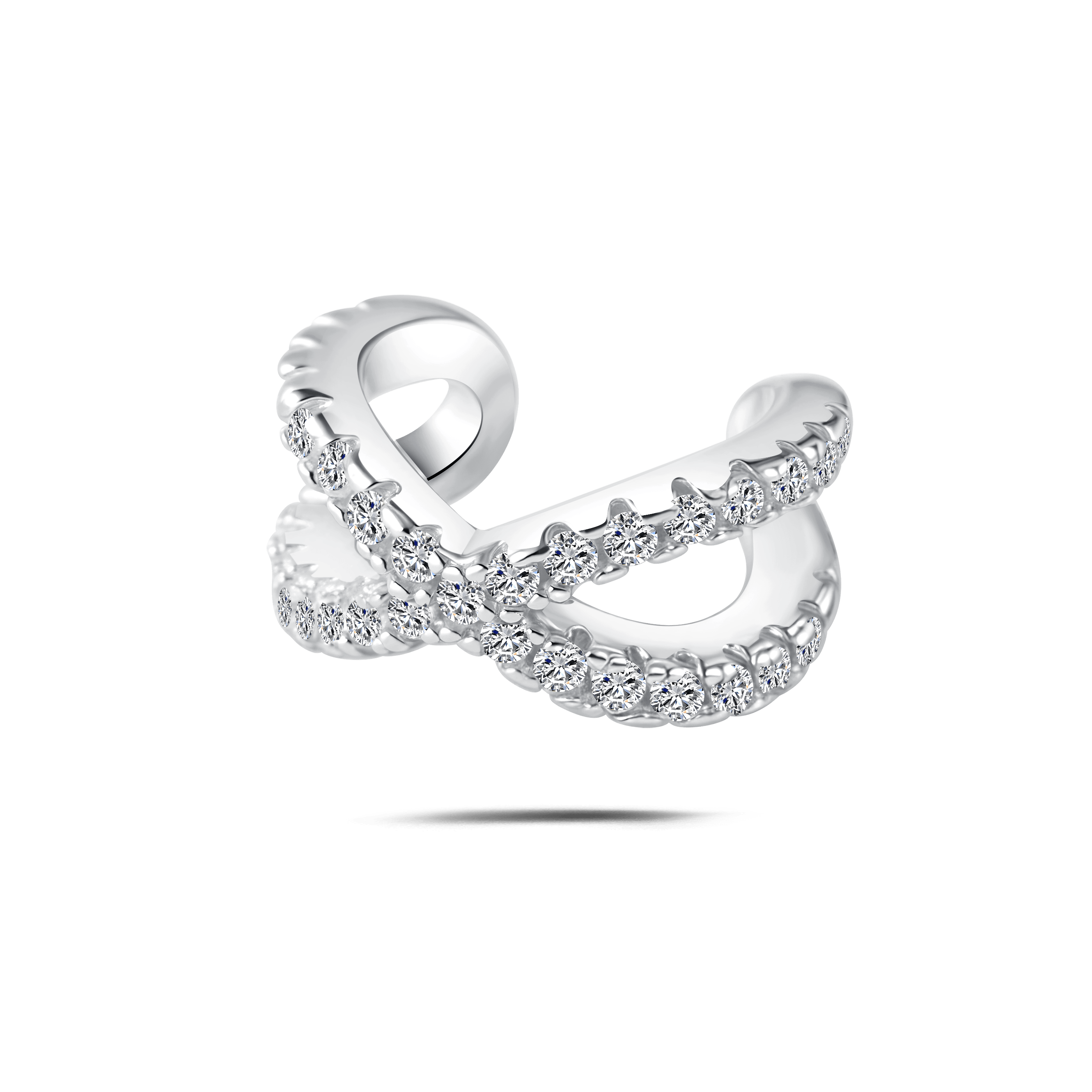Orecchino ear cuff incrocio luxury bianco in argento - NovaNavel