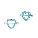 Piercing capezzoli cuori in argento con cristalli azzurri - NovaNavel