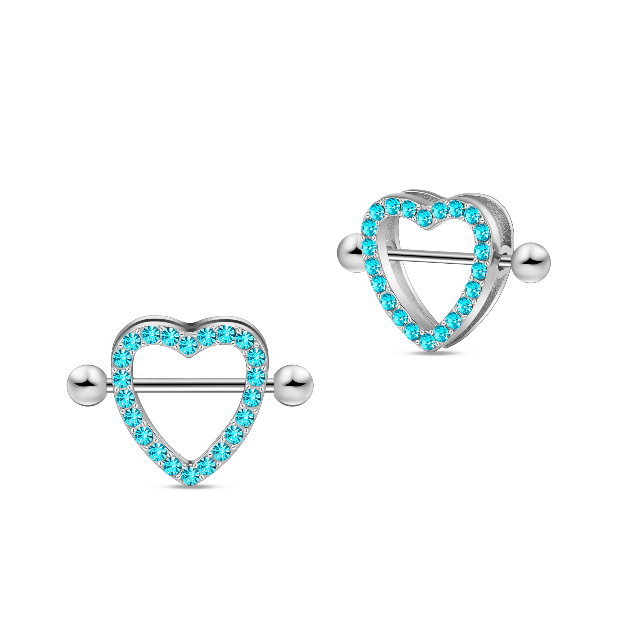 Piercing capezzoli cuori in argento con cristalli azzurri - NovaNavel
