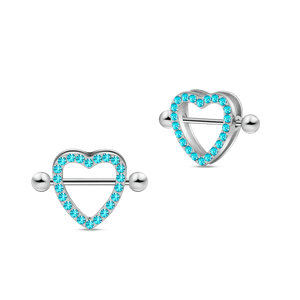 Piercing capezzoli cuori in argento con cristalli azzurri - NovaNavel
