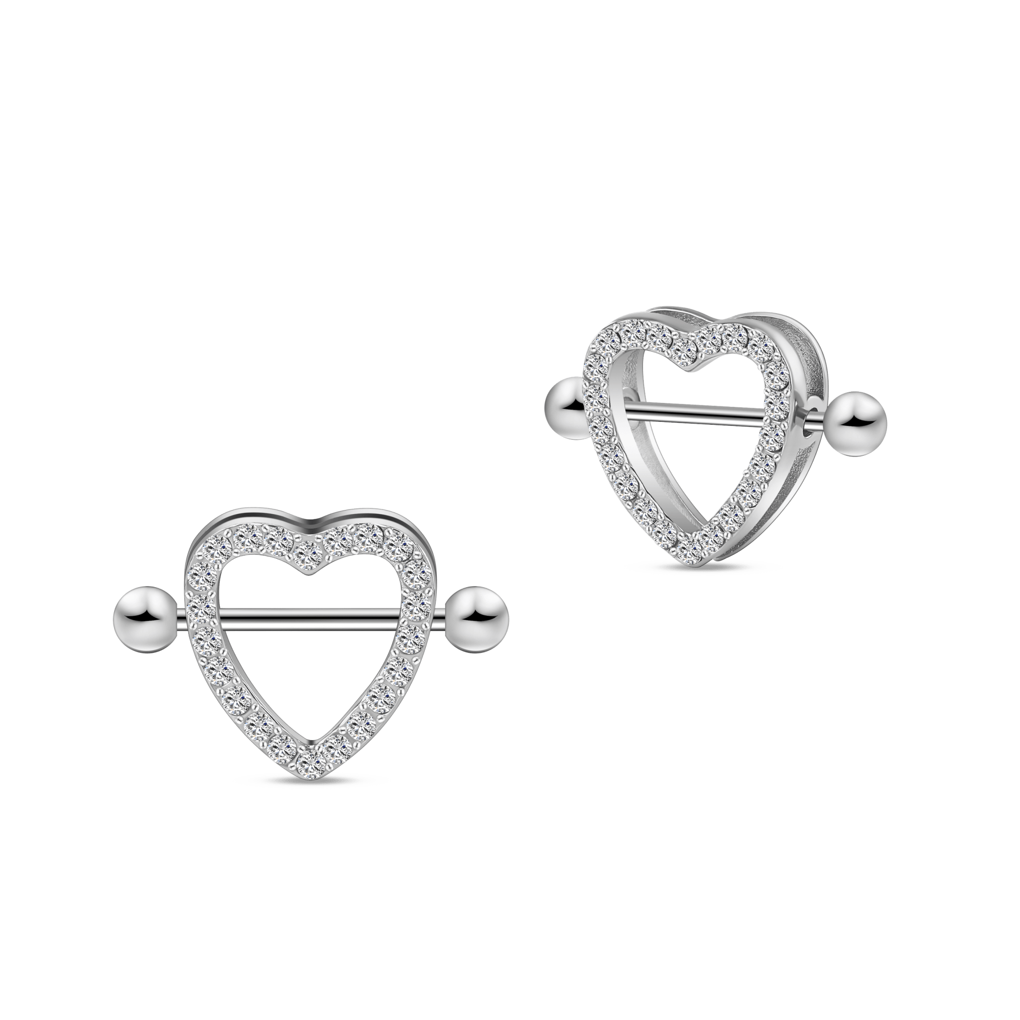 Piercing capezzoli cuori in argento con cristalli bianchi - NovaNavel