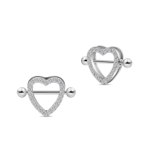 Piercing capezzoli cuori in argento con cristalli bianchi - NovaNavel