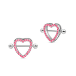 Piercing capezzoli cuori in argento con cristalli fucsia - NovaNavel