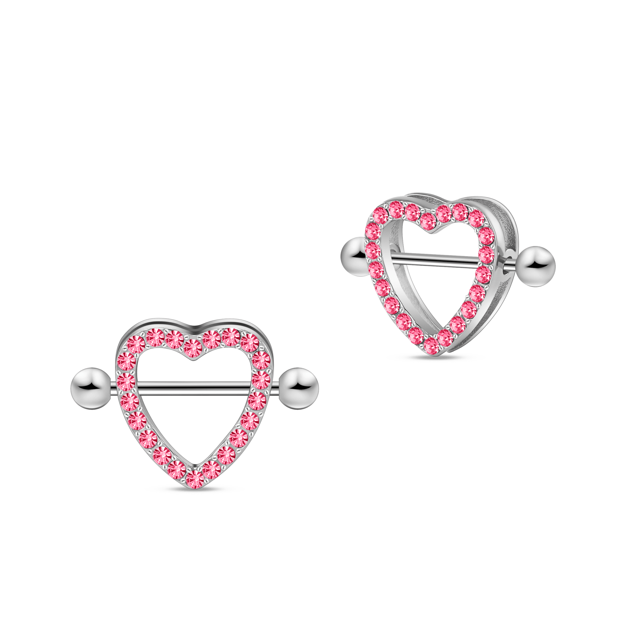 Piercing capezzoli cuori in argento con cristalli fucsia - NovaNavel