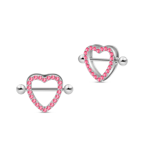 Piercing capezzoli cuori in argento con cristalli fucsia - NovaNavel