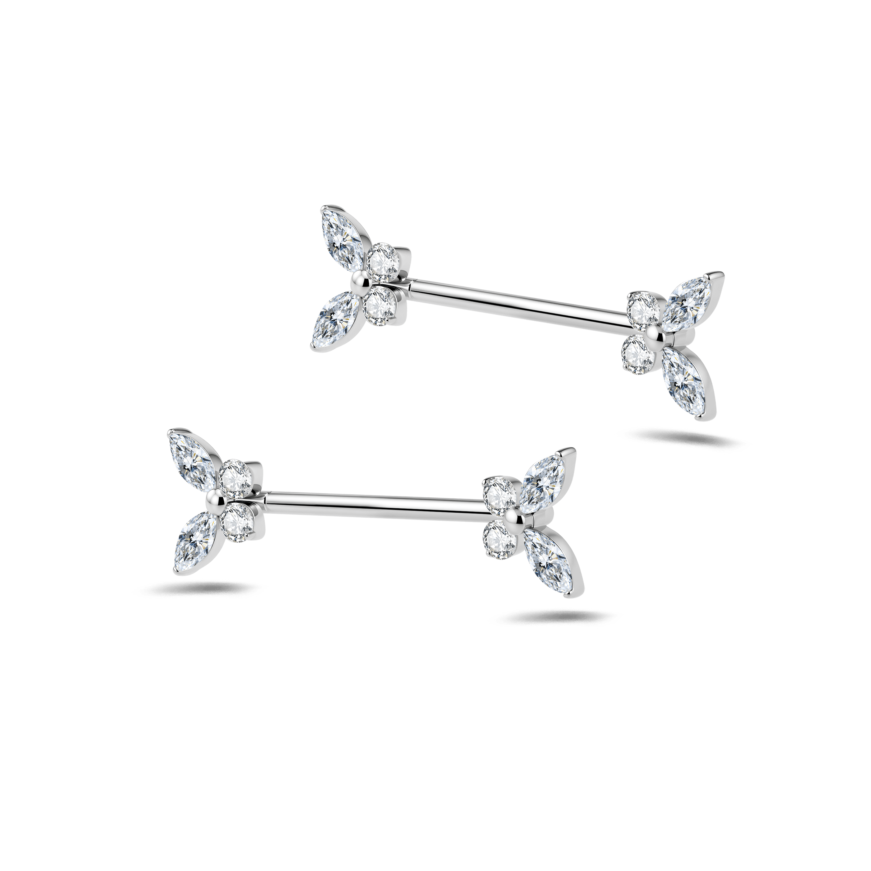 Piercing capezzoli farfalla delux bianca in argento - NovaNavel®