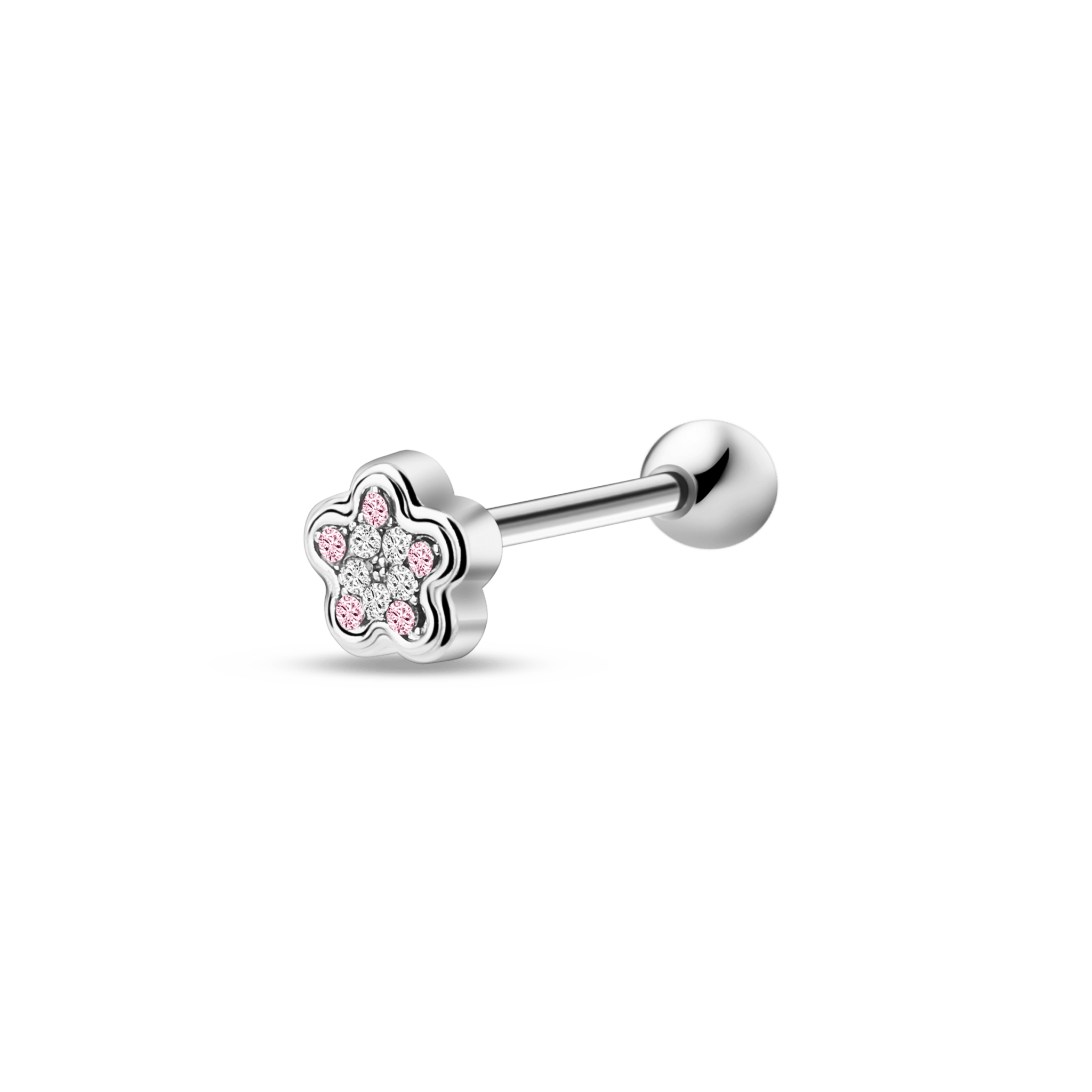 Piercing lingua fiore in argento con petali fucsia - NovaNavel
