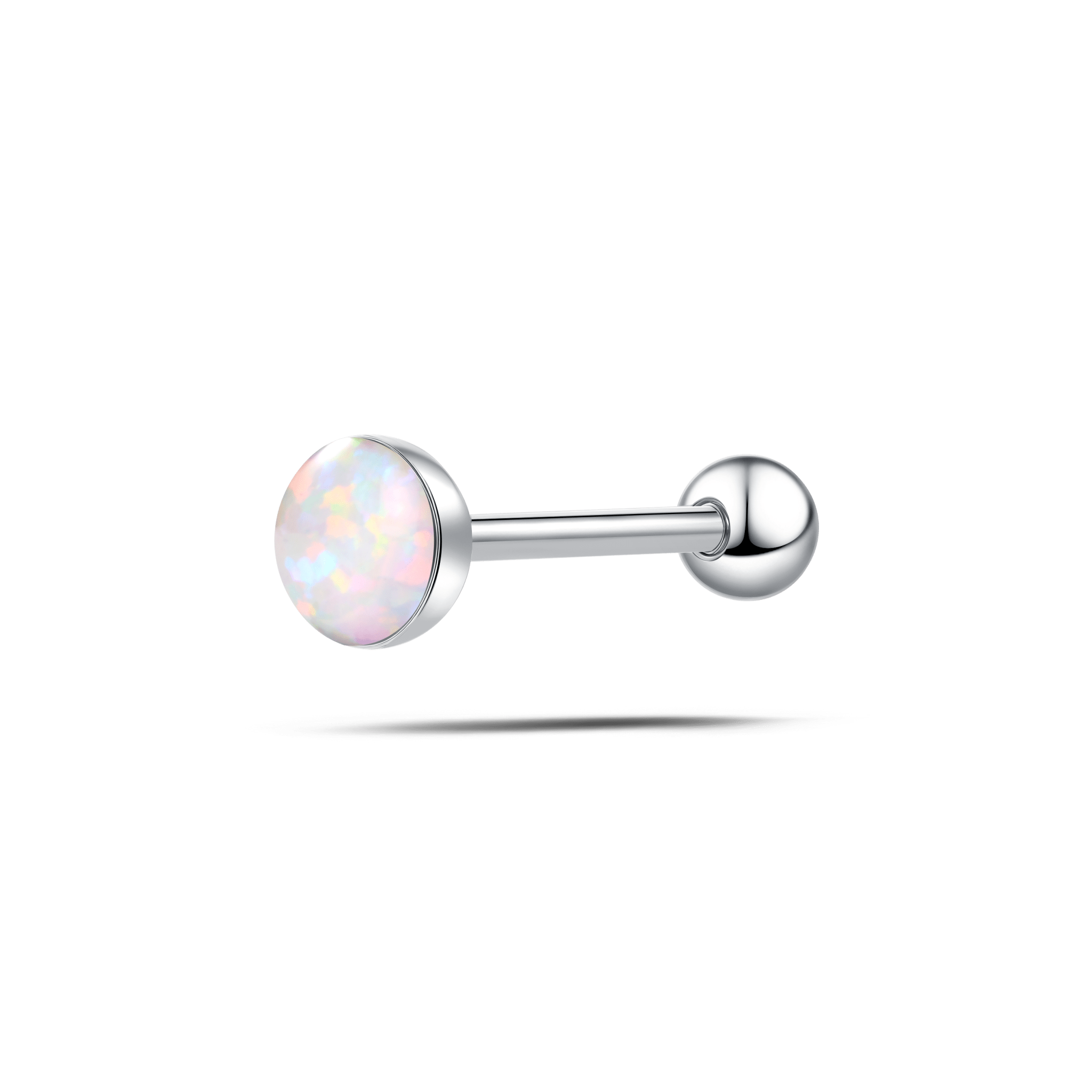 Piercing lingua ovale grande bianco opale in argento - NovaNavel
