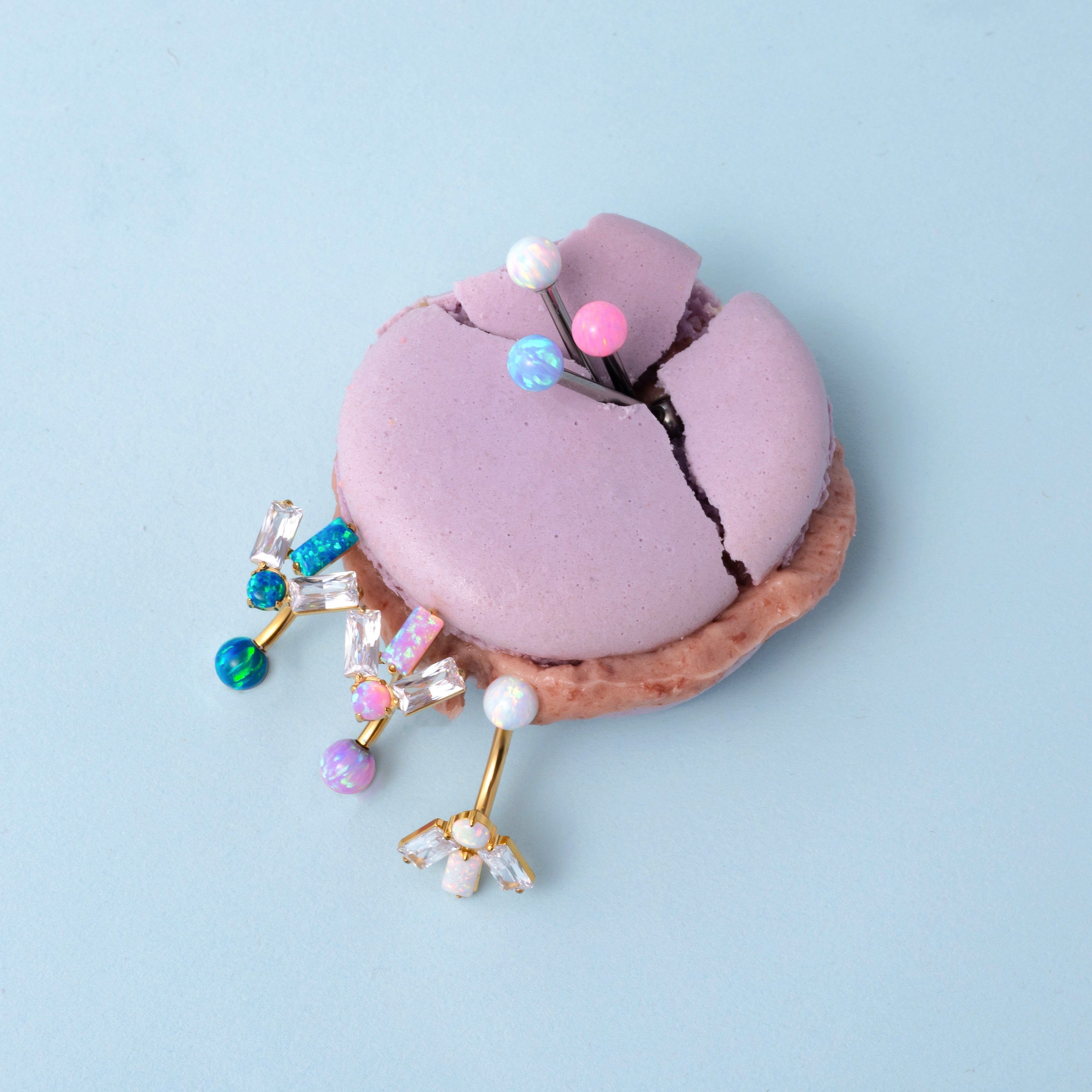 Piercing lingua sfera azzurro opale in argento - NovaNavel