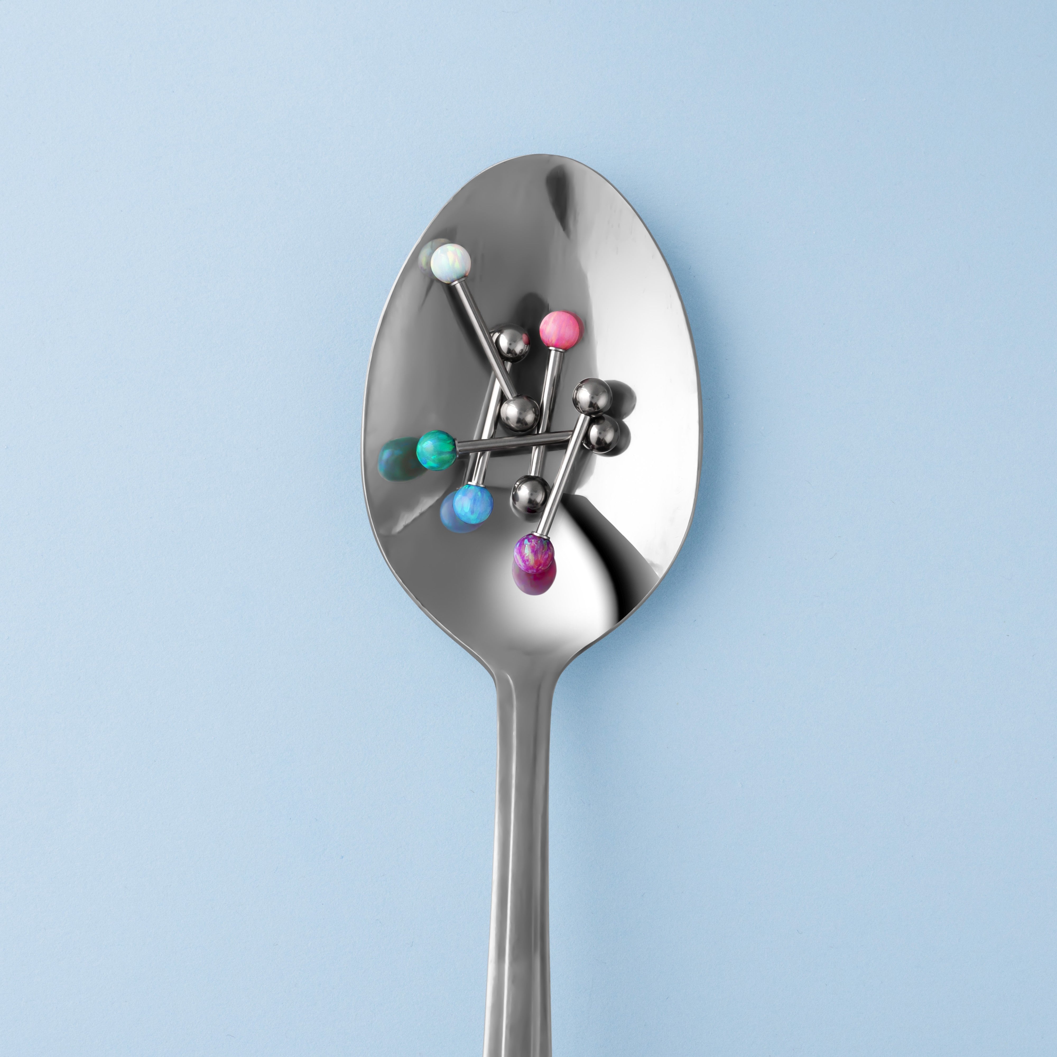 Piercing lingua sfera viola opale in argento - NovaNavel