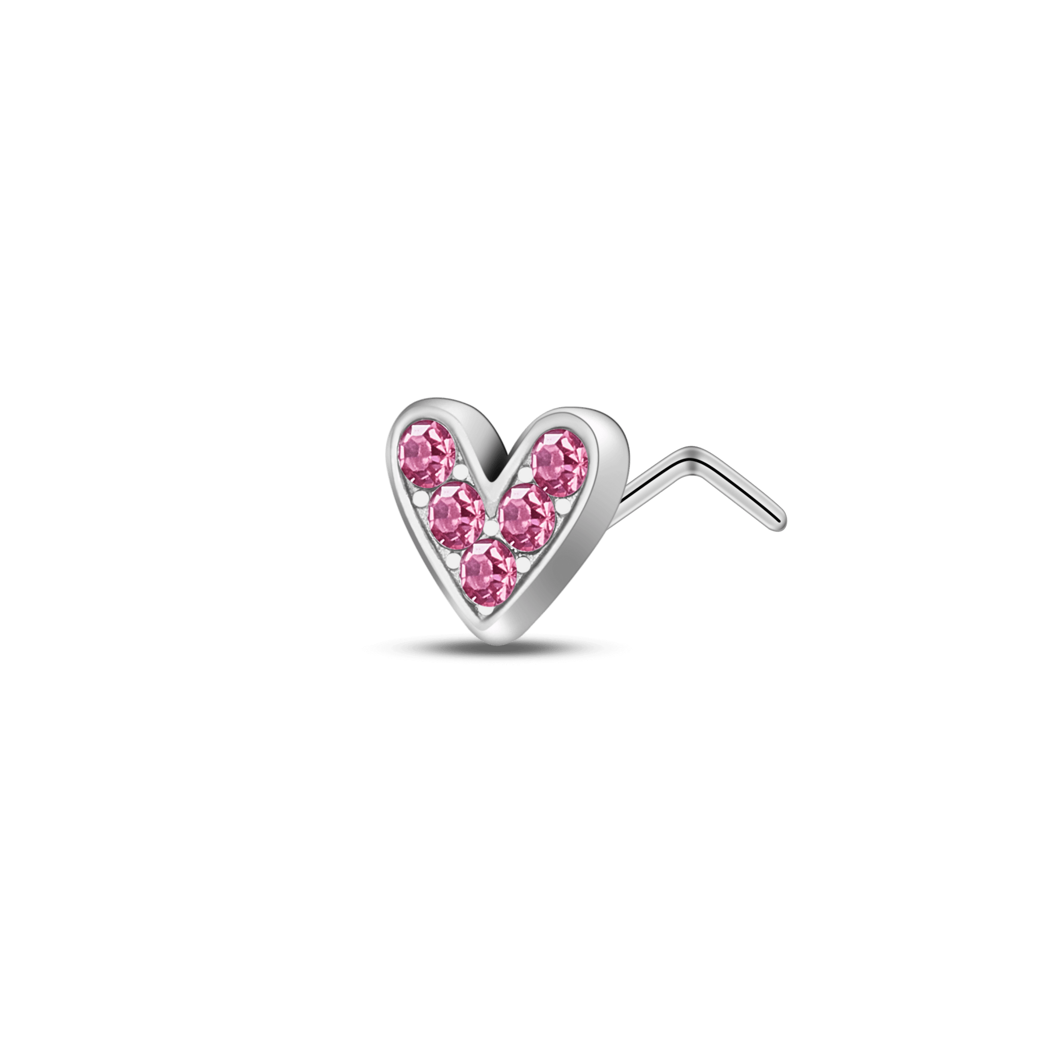 Piercing naso cuore in argento con cristalli fucsia - NovaNavel