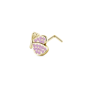 Piercing naso farfalla in oro con cristalli fucsia - NovaNavel