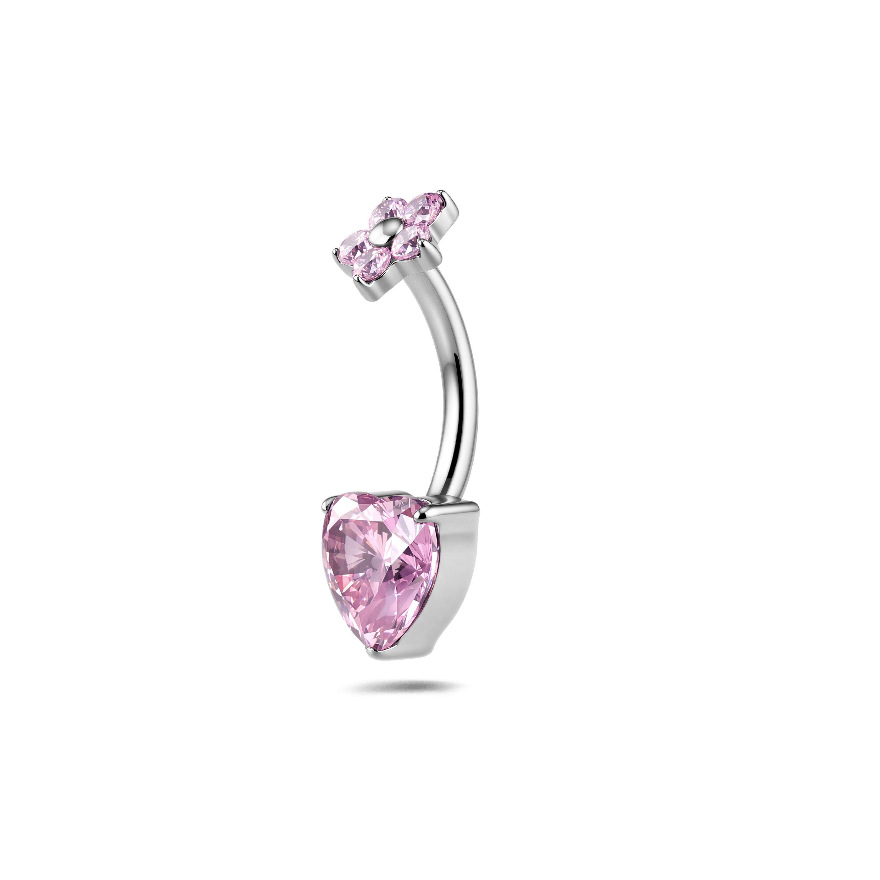 Piercing ombelico amore fiorito rosa in argento - NovaNavel®