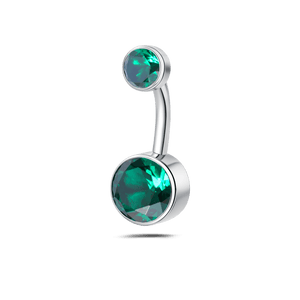Piercing ombelico base piatta verde in argento - NovaNavel
