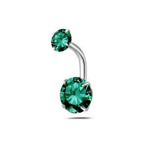 Piercing ombelico basic con cristalli verdi in argento - NovaNavel