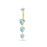 Piercing ombelico cascata di cuori azzurra in oro - NovaNavel