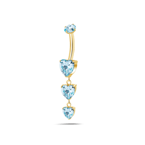 Piercing ombelico cascata di cuori azzurra in oro - NovaNavel
