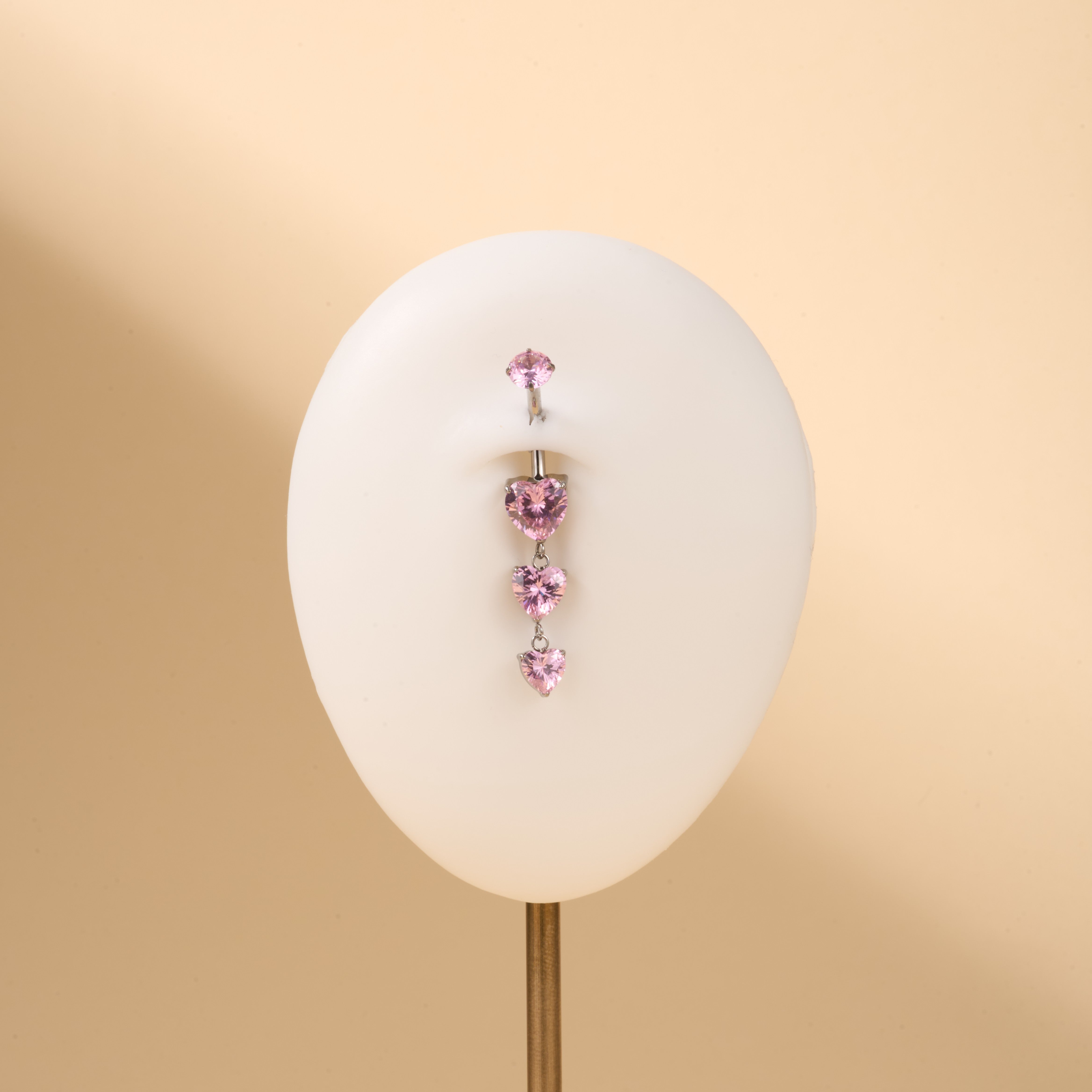 Piercing ombelico cascata di cuori rosa in argento - NovaNavel