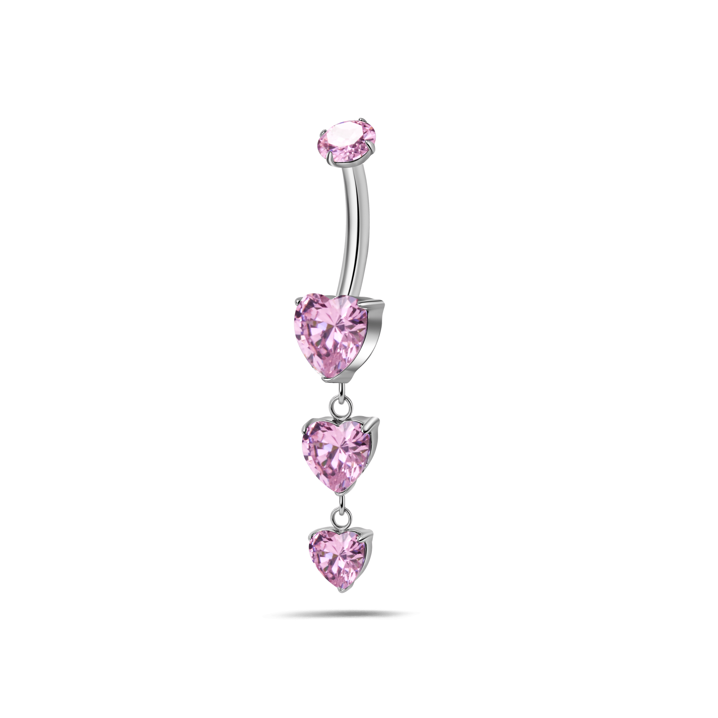 Piercing ombelico cascata di cuori rosa in argento - NovaNavel