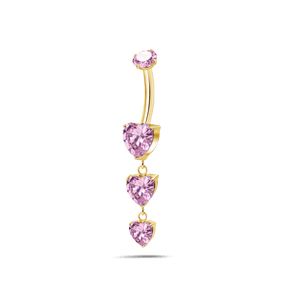 Piercing ombelico cascata di cuori rosa in oro - NovaNavel