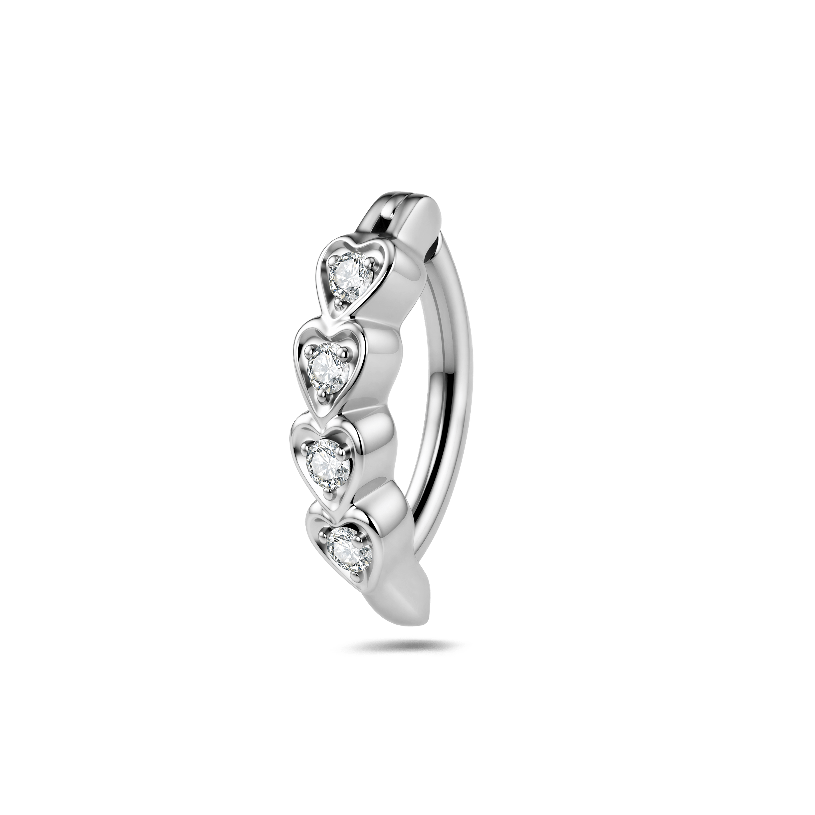 Piercing ombelico cerchietto con cuori bianchi in argento - NovaNavel®