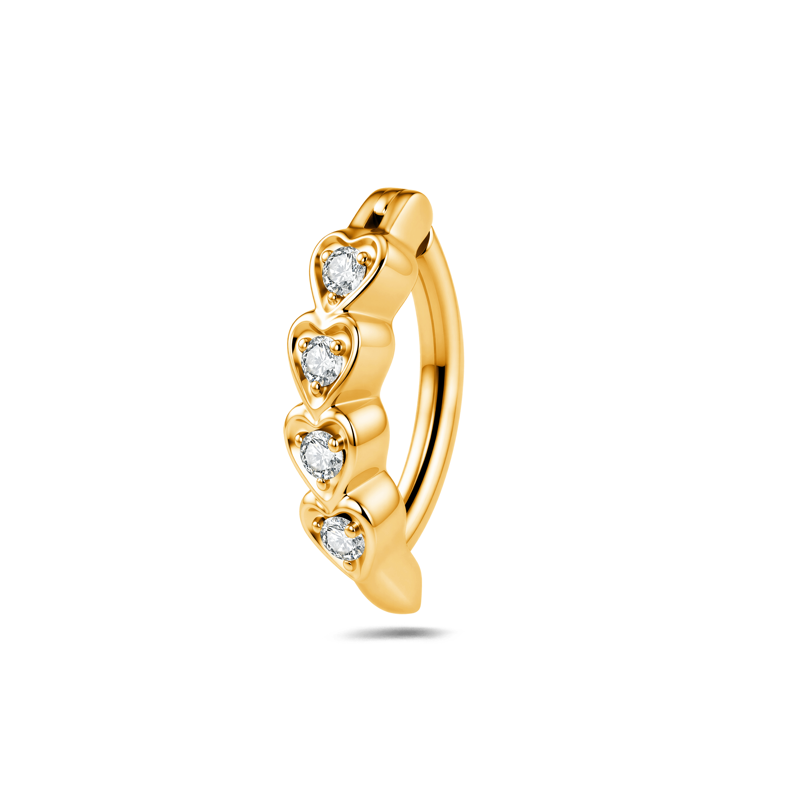 Piercing ombelico cerchietto con cuori bianchi in oro - NovaNavel®