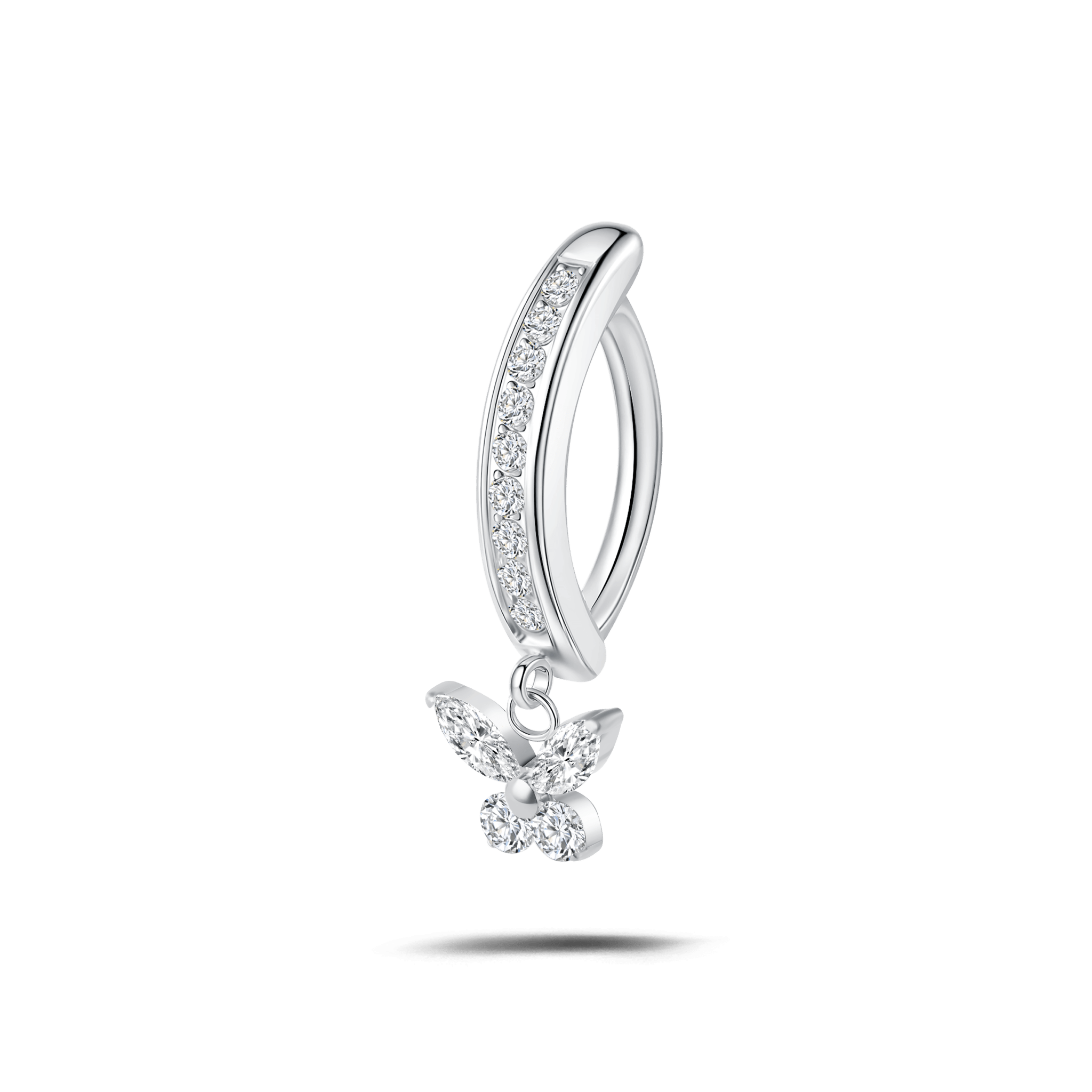 Piercing ombelico cerchietto con farfalla bianca in argento - NovaNavel
