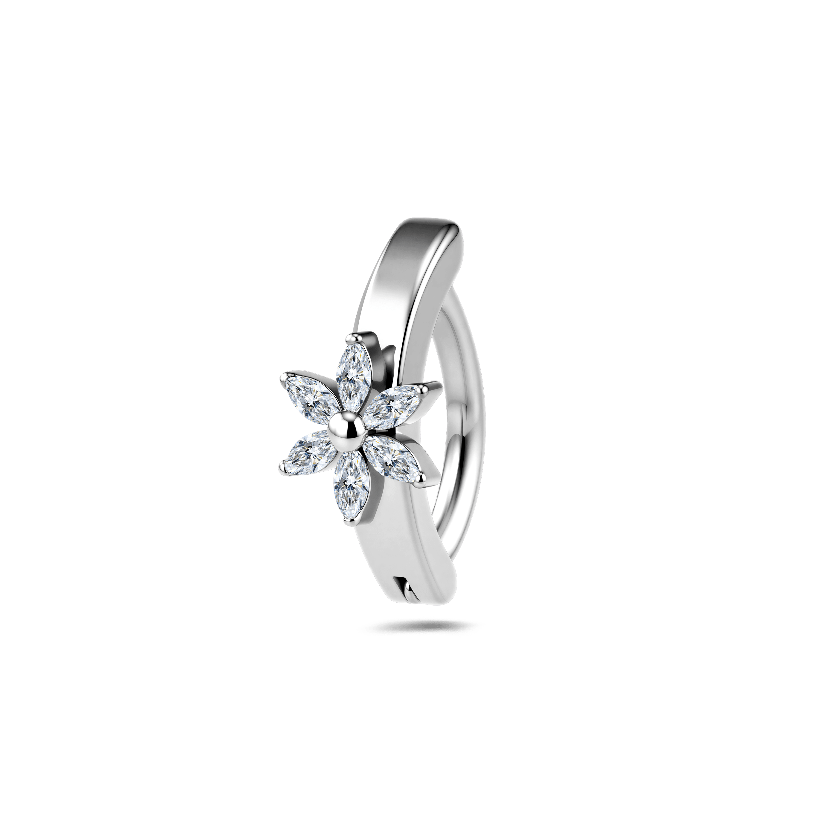 Piercing ombelico cerchietto con margherita bianco in argento - NovaNavel®