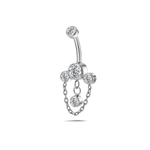 Piercing ombelico con catenina e quattro punti luce bianchi in argento - NovaNavel