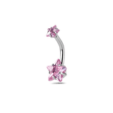 Piercing ombelico con doppia stella rosa in argento - NovaNavel®
