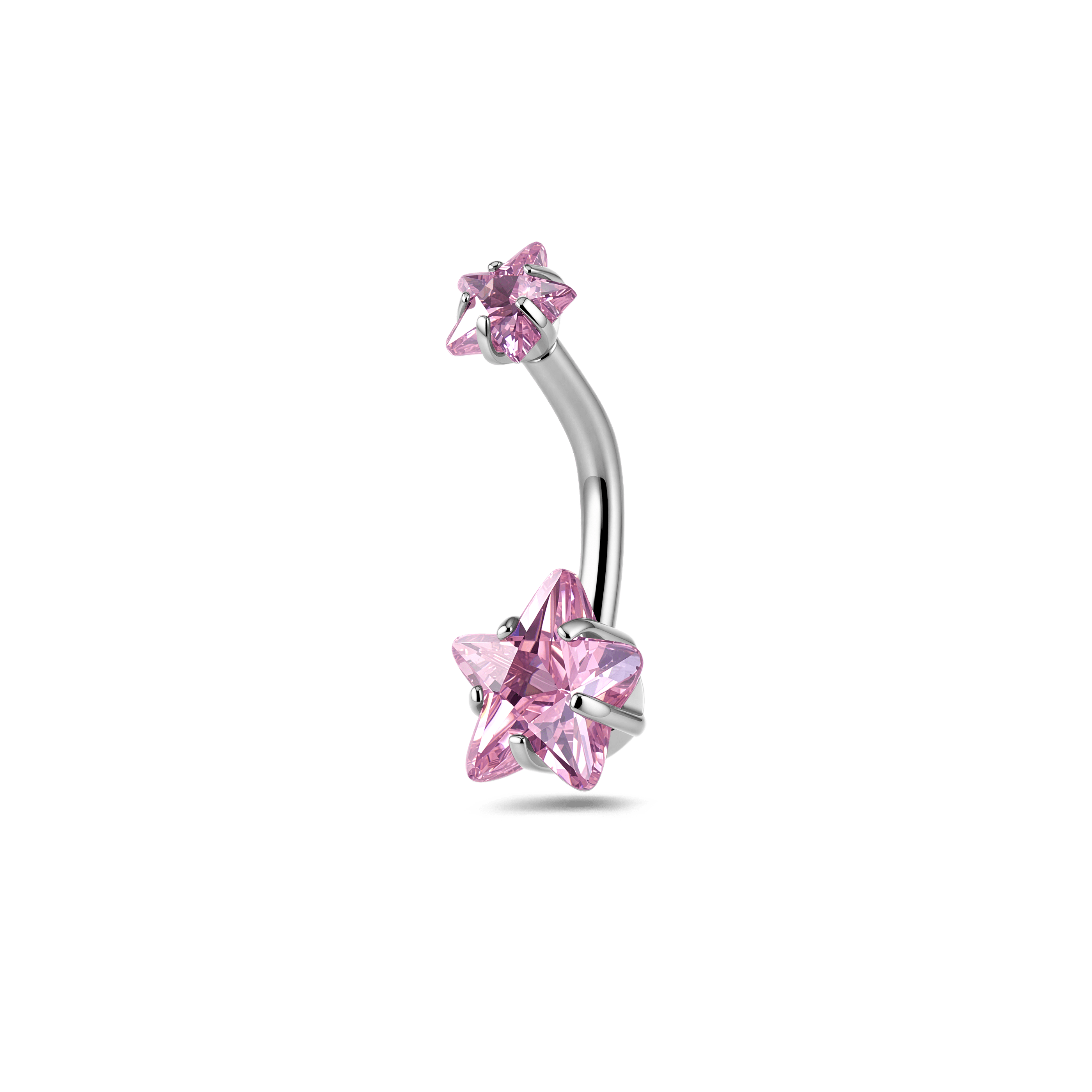 Piercing ombelico con doppia stella rosa in argento - NovaNavel®