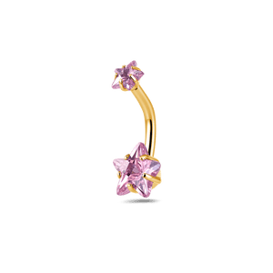 Piercing ombelico con doppia stella rosa in oro - NovaNavel®