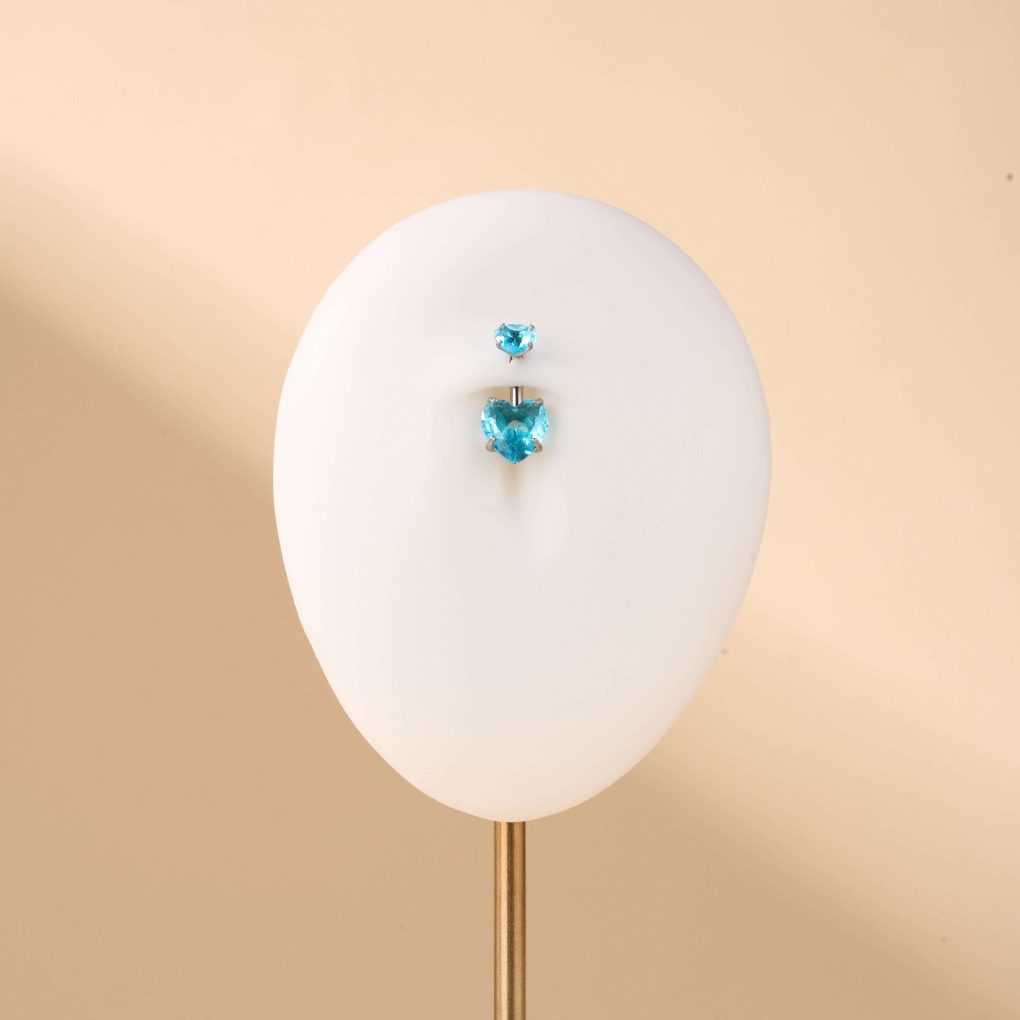 Piercing ombelico con doppio cuore azzurro in argento - NovaNavel