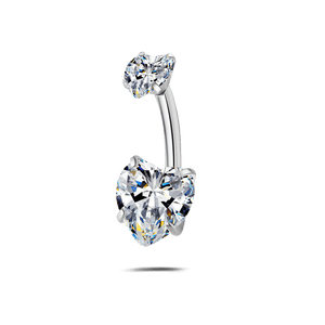 Piercing ombelico con doppio cuore bianco in argento - NovaNavel