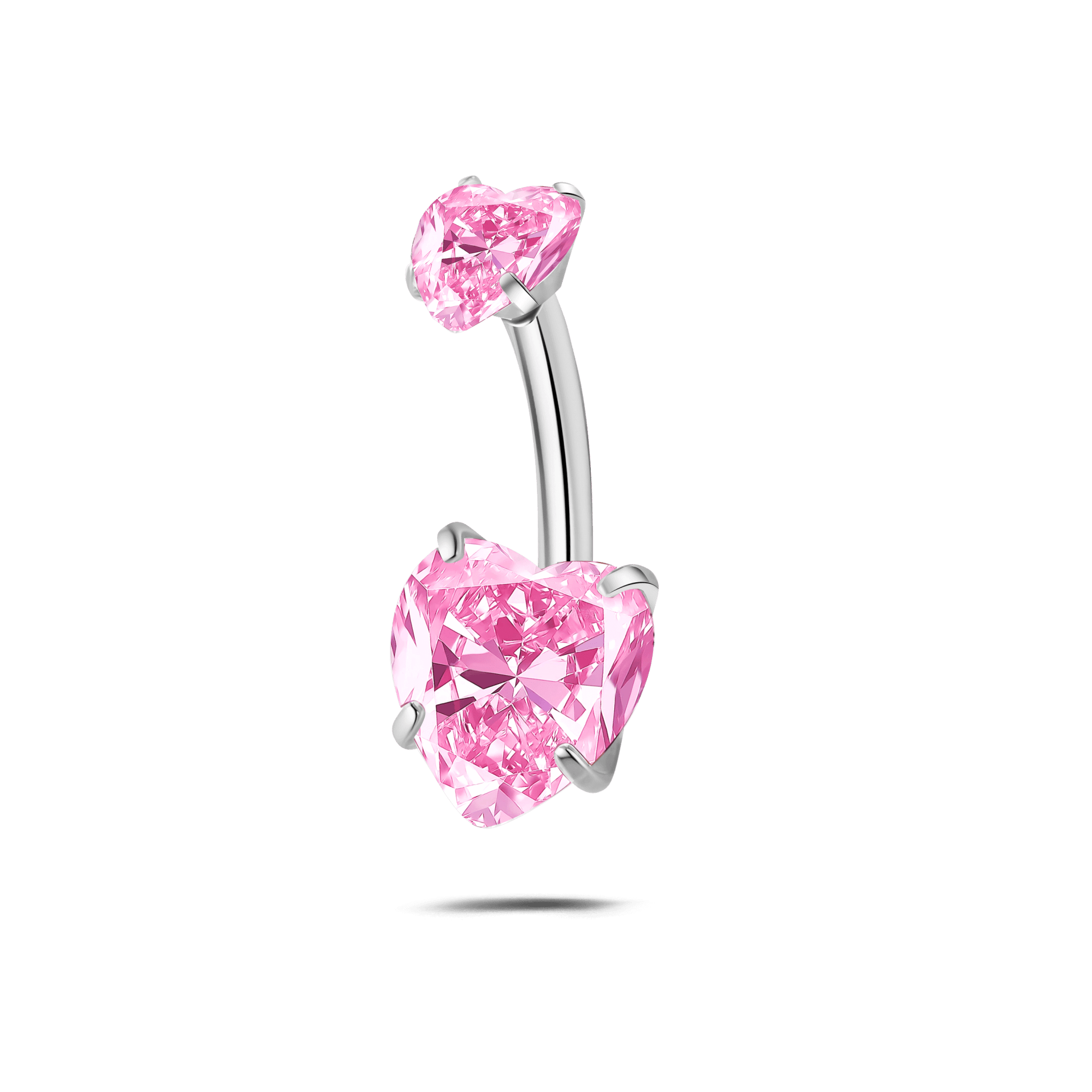Piercing ombelico con doppio cuore rosa in argento - NovaNavel