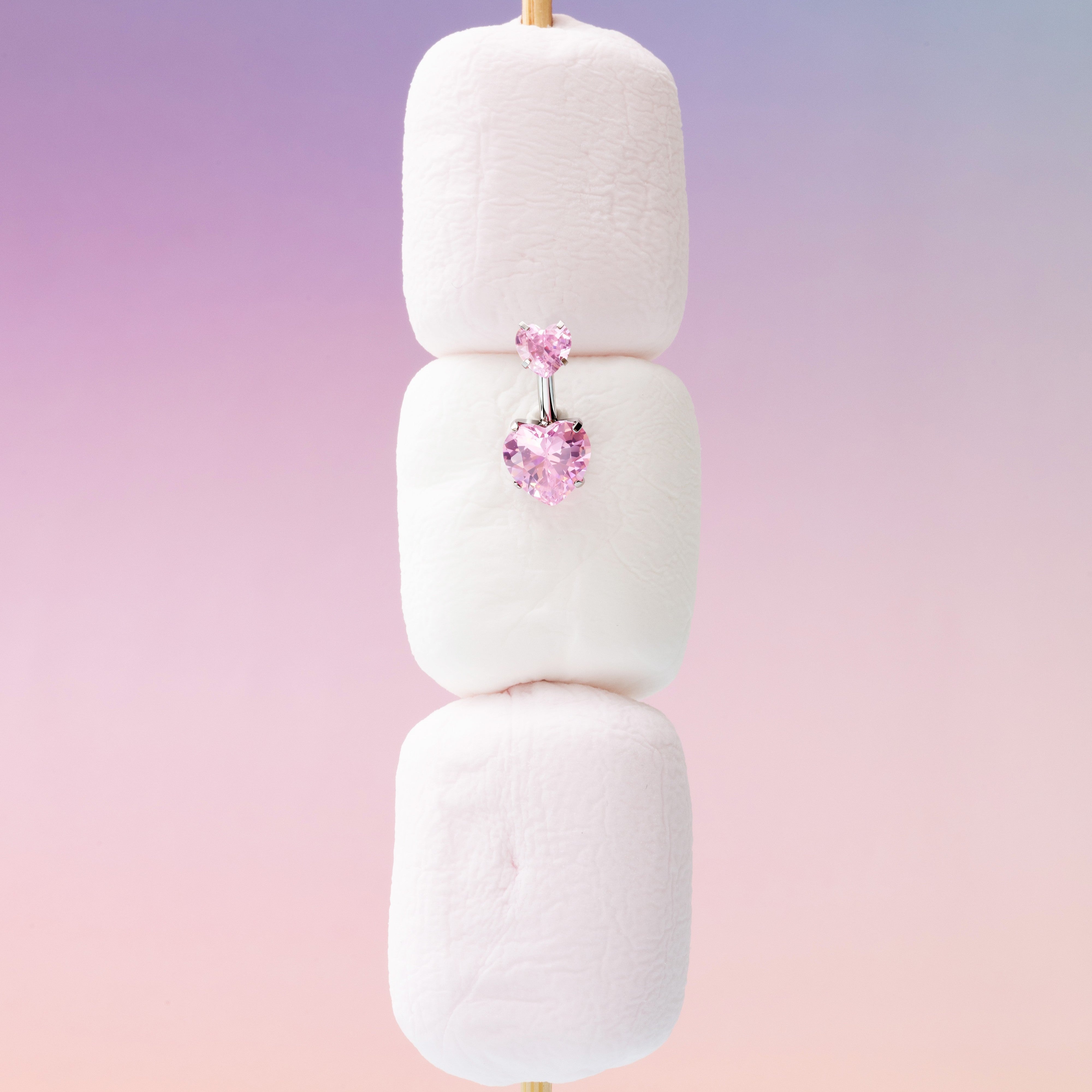 Piercing ombelico con doppio cuore rosa in argento - NovaNavel