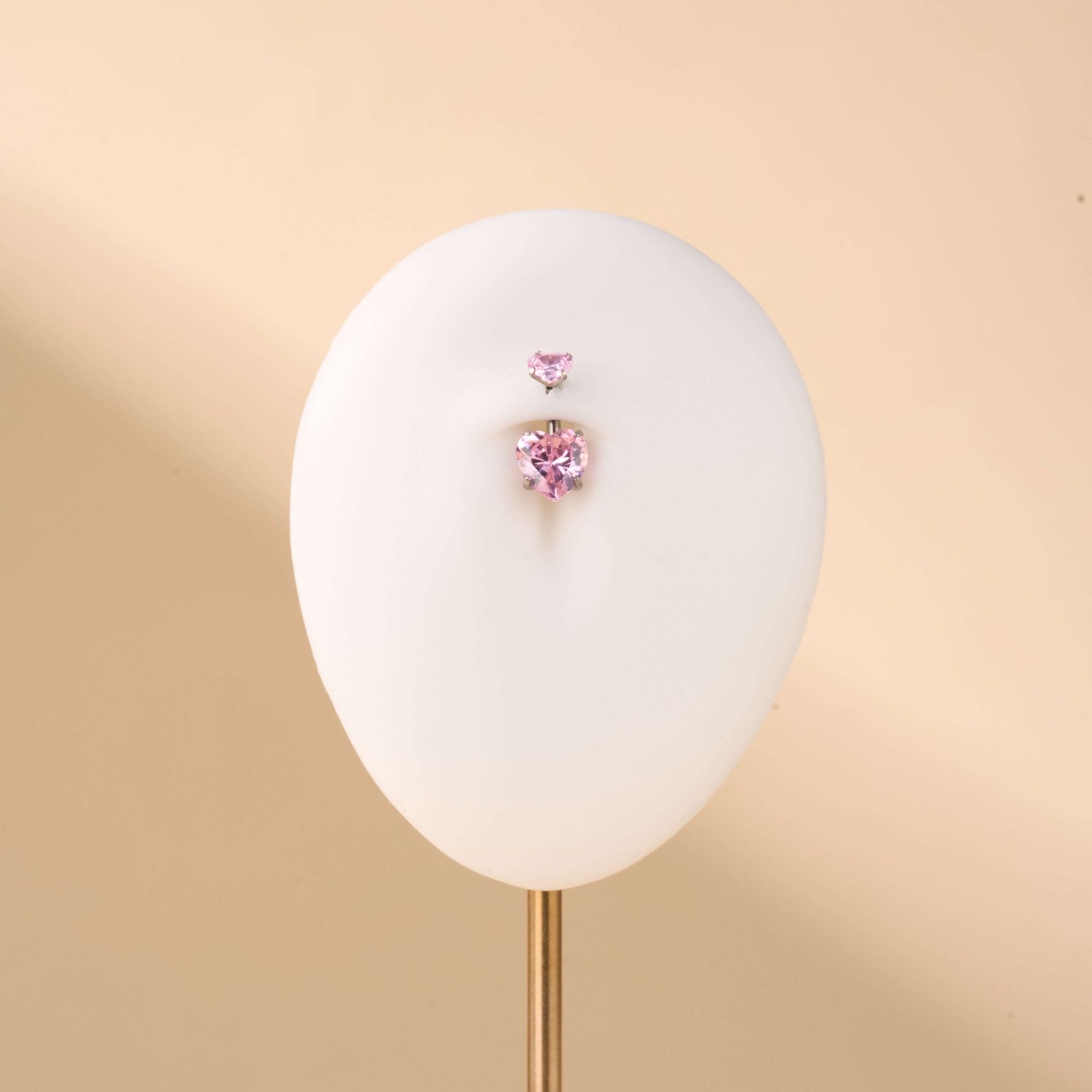 Piercing ombelico con doppio cuore rosa in argento - NovaNavel