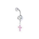 Piercing ombelico croce deluxe rosa in argento - NovaNavel