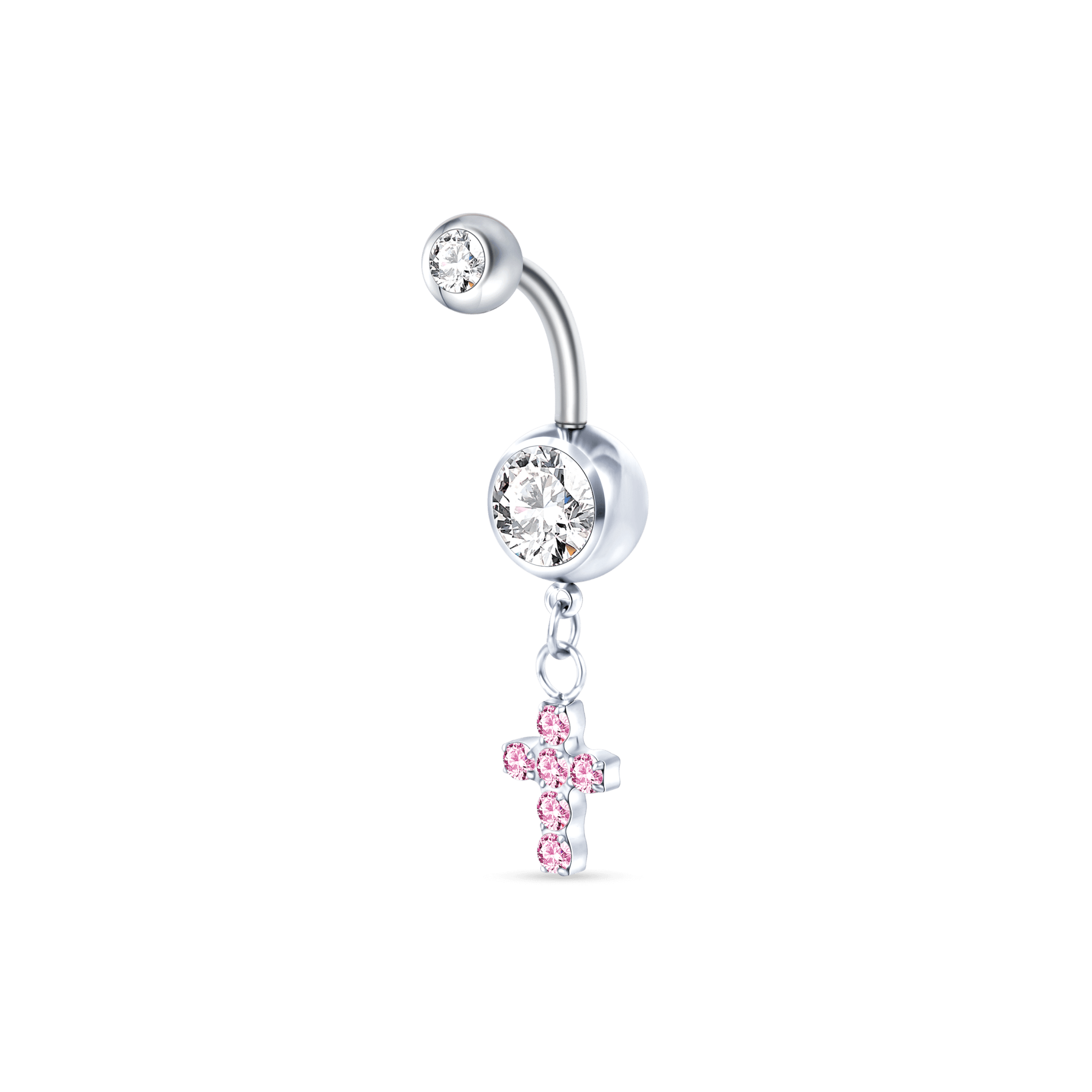 Piercing ombelico croce deluxe rosa in argento - NovaNavel