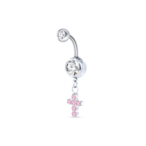 Piercing ombelico croce deluxe rosa in argento - NovaNavel