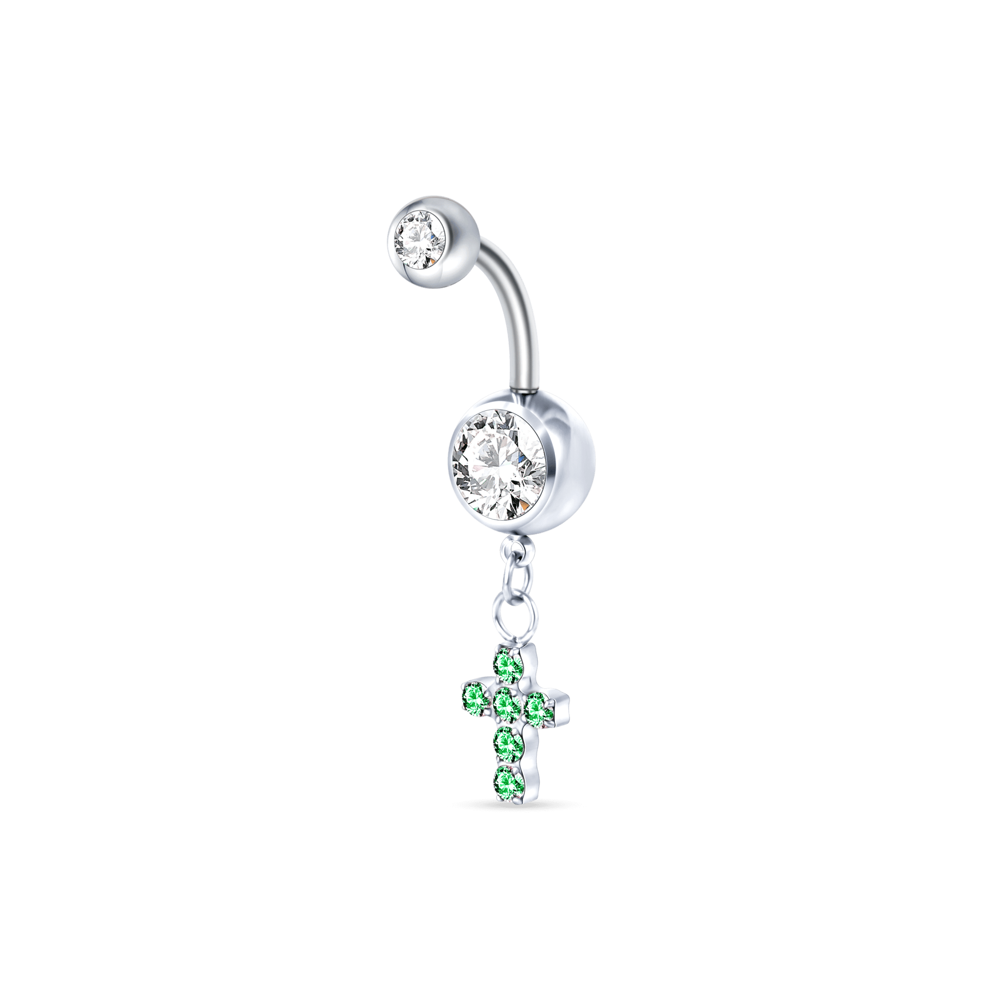 Piercing ombelico croce deluxe verde in argento - NovaNavel